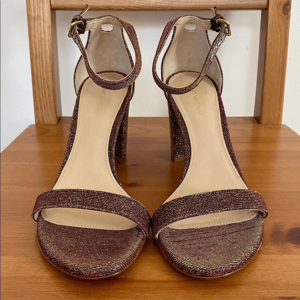 Stuart Weitzman Glittery Red/Brown Block Heels Sz… - image 3